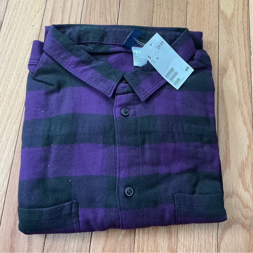 H&M Men's Casual Purple and Black Striped Shirt DP